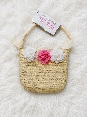 Floral Straw Crossbody Bag with Pink & White Flowers